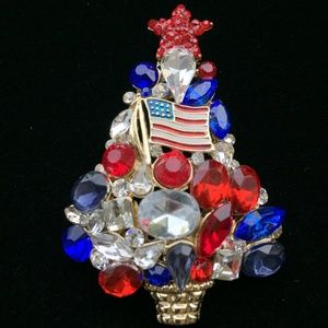RED WHITE BLUE USA STAR CHRISTMAS TREE PIN BROOCH